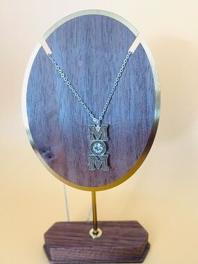 Large clear rhinestones MOM Pendant & necklace tone silver plated